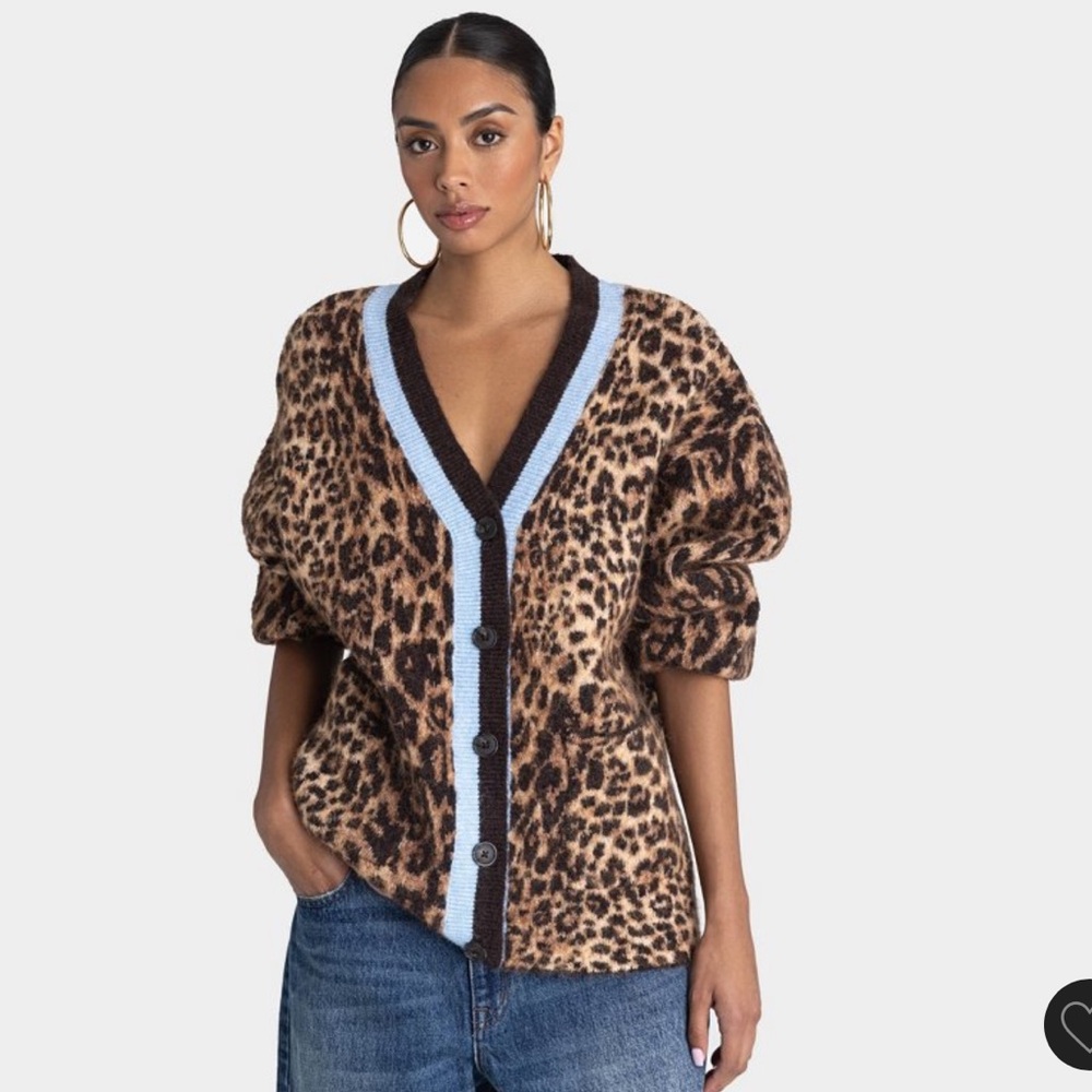 KBB x Target Leopard Print Cardigan with Blue Trim